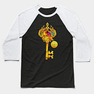 Cute Colorful Golden Key for the Couple Love Lock Baseball T-Shirt